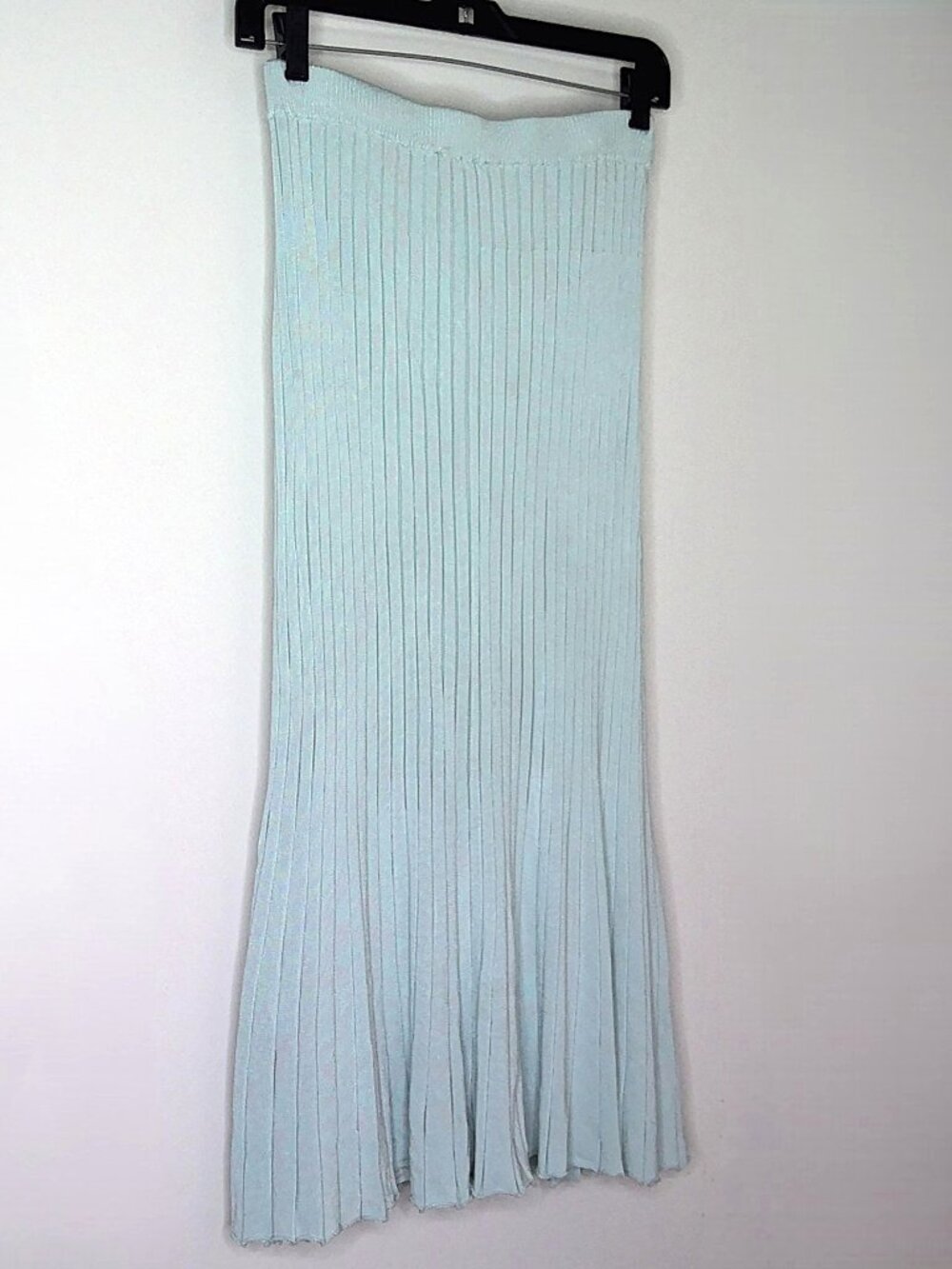 House of Harlow 1960 Skirt Ankle Maxi Powder Blue Soft Drape Ribbed Knit Sz XS